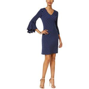 MSK POLKA DOT BELL SLEEVE SHEATH DRESS (NAVY BLUE & WHITE)